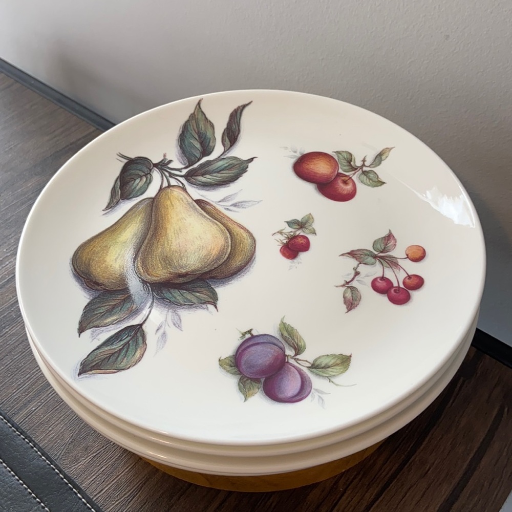 Four (4) Springfield Bone China fruited salad plates 7.5”